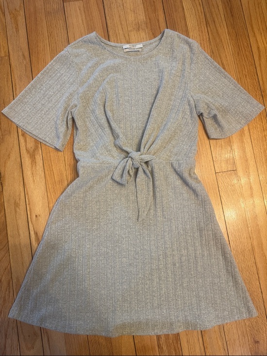 Pull&Bear Dresses & Skirts - Pull&Bear Dress Light Gray Green Ribbed Tie-Waist Mini Dress M